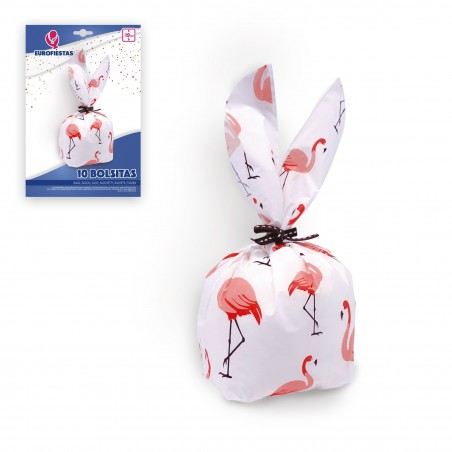 Pack de 10 sacs pour bonbons avec des dessins de flamant rose