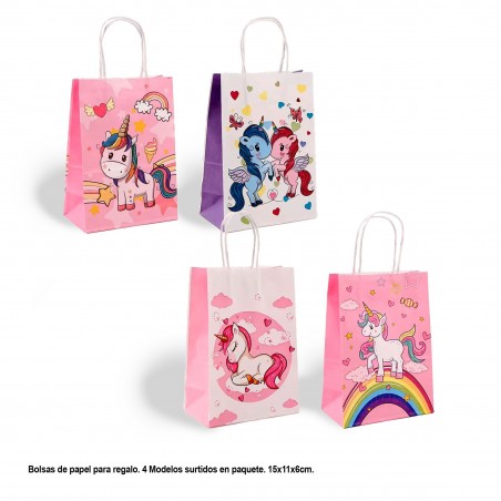 Petit Sac Cadeau Licorne Rose 4 Modèles
