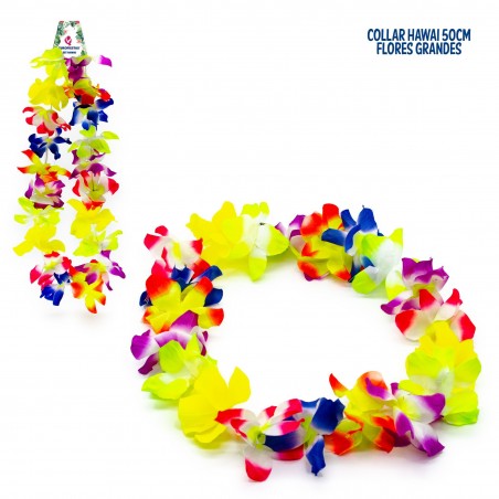 Collier hawaii grandes fleurs colorées 45cm