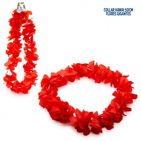 Collier hawaii grande fleur rouge 50cm