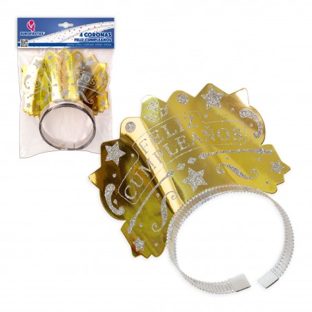 Joyeux anniversaire couronne or paillettes argent