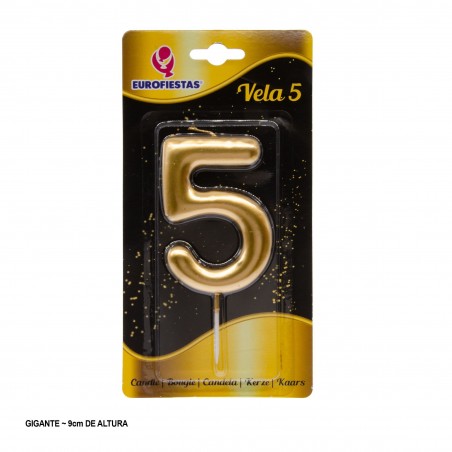 Bougie géante numéro 5 9cm or