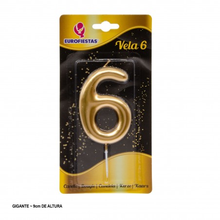 Bougie Géante Numéro 6 9cm Or