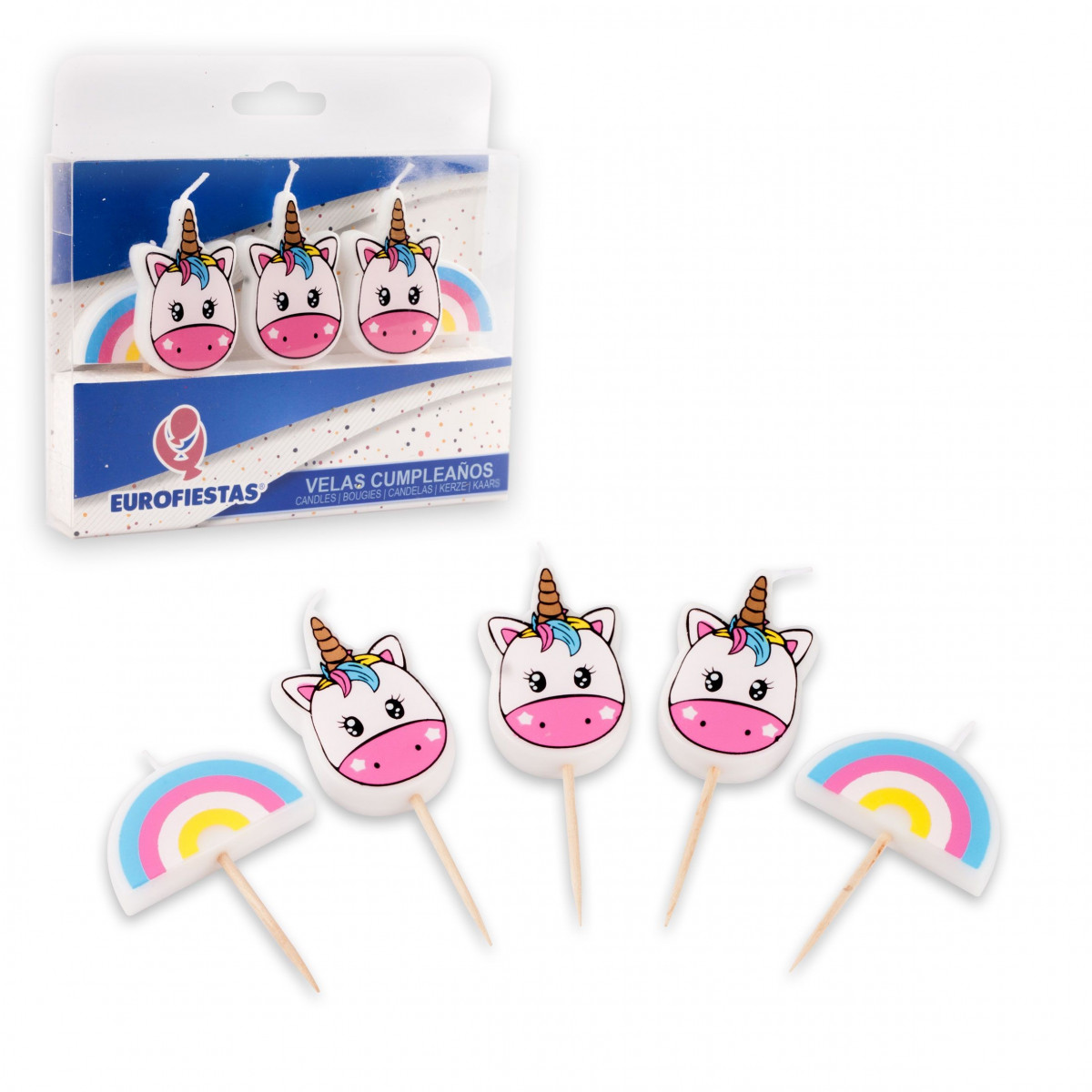 Bougies licorne avec arc-en-ciel