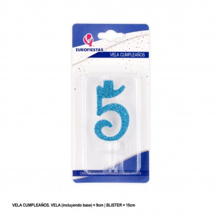 Bougie pailletée bleue 5