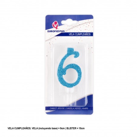 Bougie pailletée bleue 6