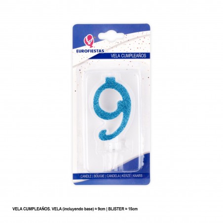 Bougie pailletée bleue 9