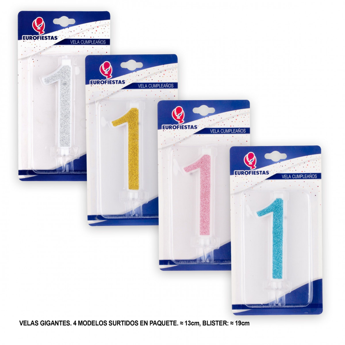 Bougie géante pailletée numéro 1 couleurs assorties