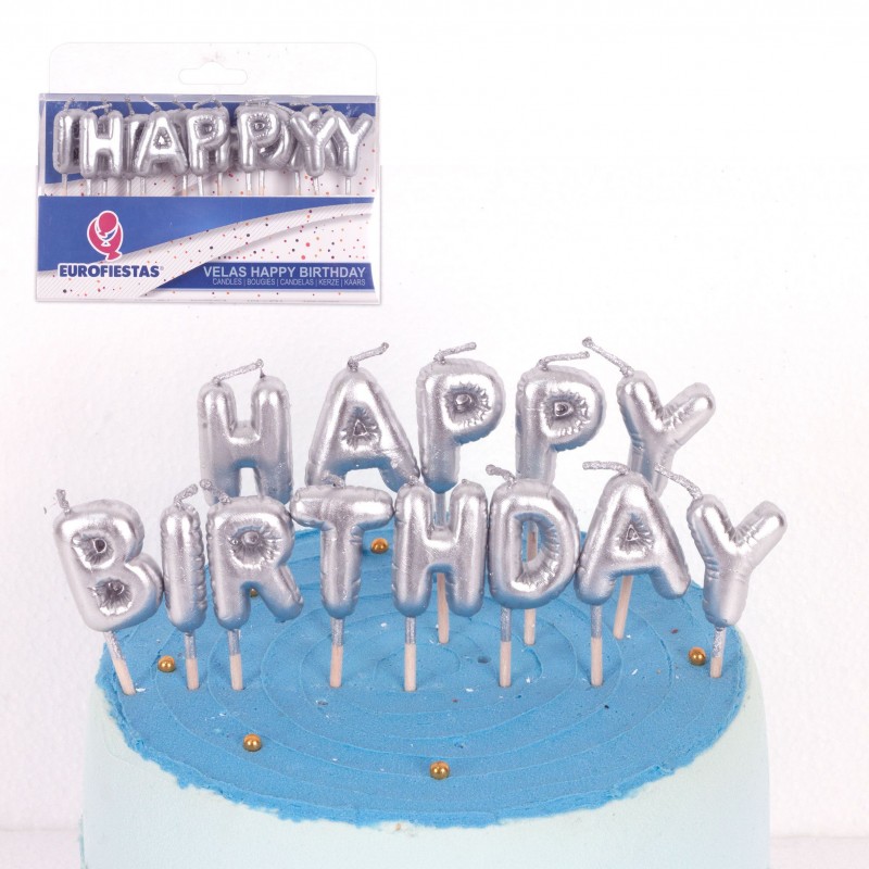 Set de bougies joyeux anniversaire argent