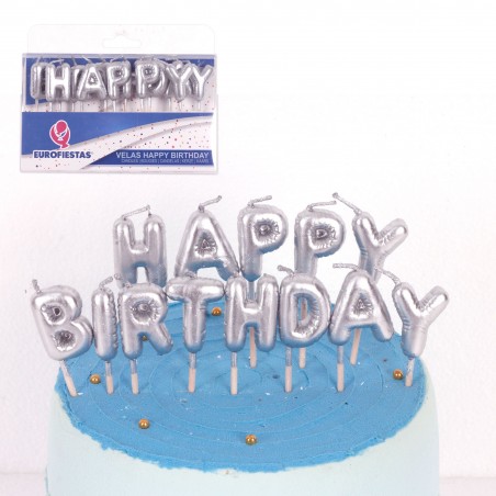 Set de bougies joyeux anniversaire argent