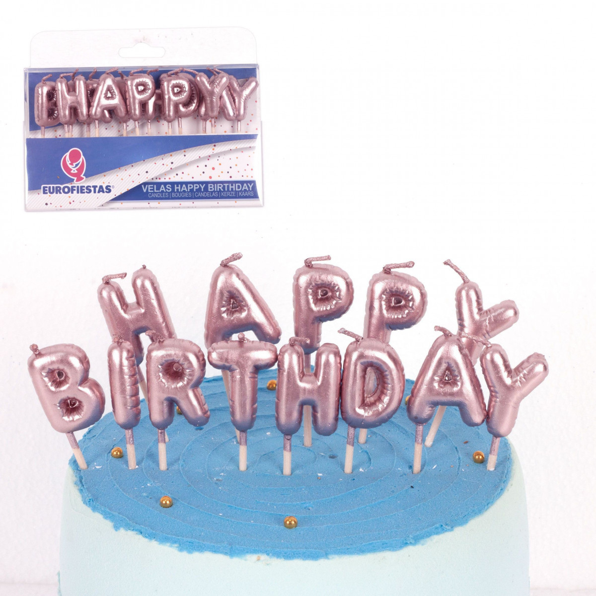 "Set de bougies joyeux anniversaire or rose"