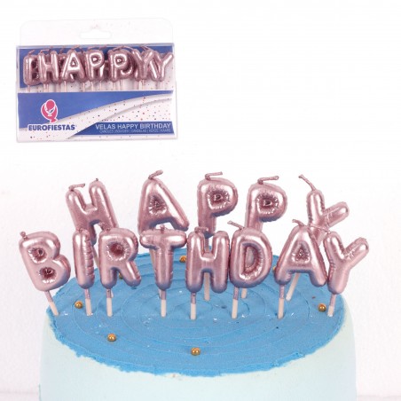"Set de bougies joyeux anniversaire or rose"