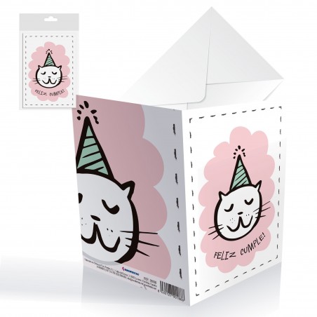 Carte de chat de joyeux anniversaire avec chapeau