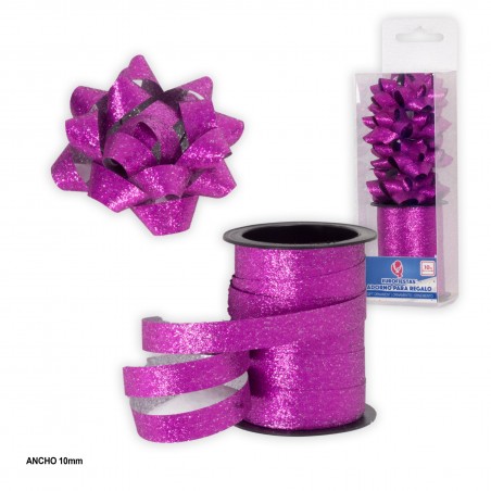 Rouleau 10m boucle 1cm fushia pailleté