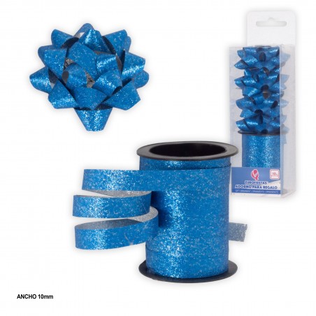 Rouleau 10m Ruban 1cm Bleu Pailleté