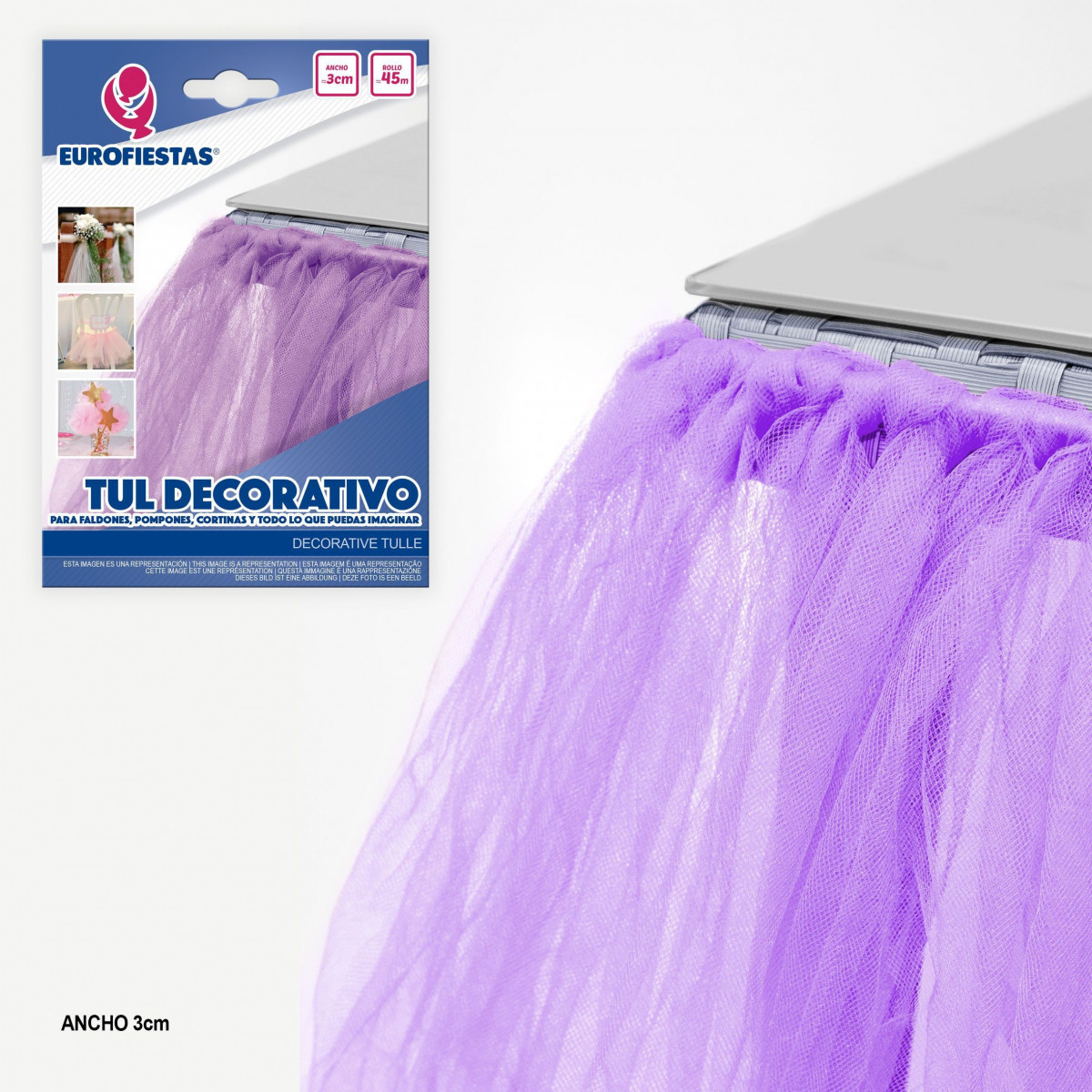Rouleau de tulle 45m 3cm lilas