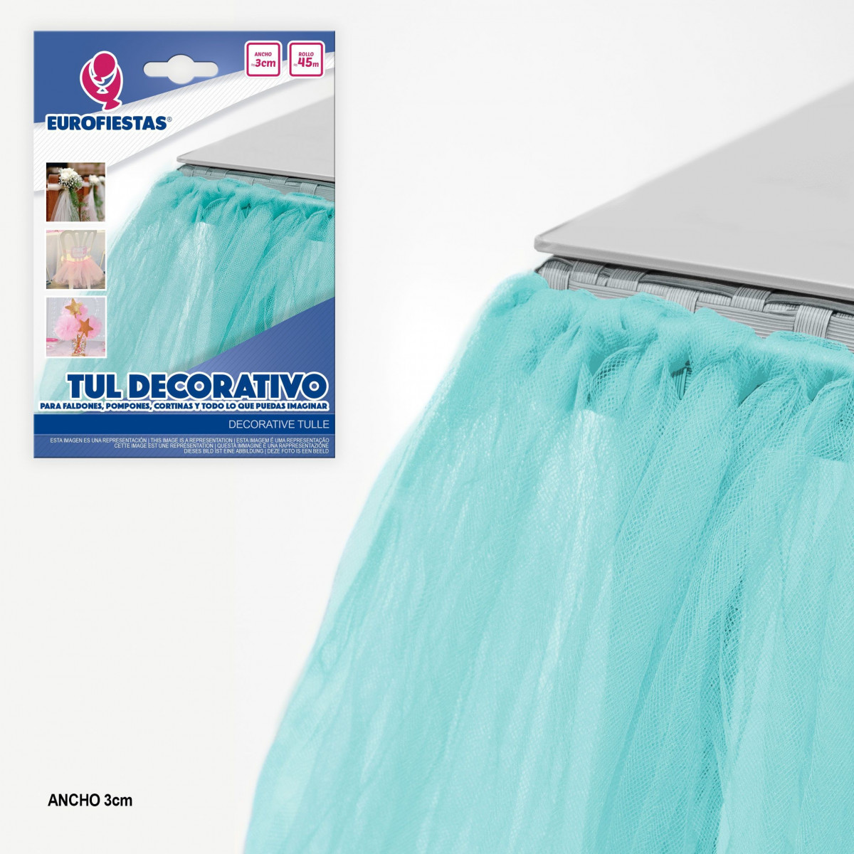 Rouleau de tulle 45m 3cm turquoise