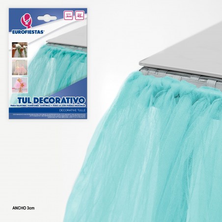 Rouleau de tulle 45m 3cm turquoise