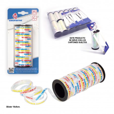 Ruban Arc Rouleau 100m 5mm Joyeux Anniversaire