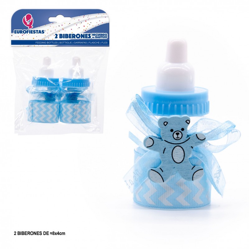 Bouteille ours en peluche bleu debout