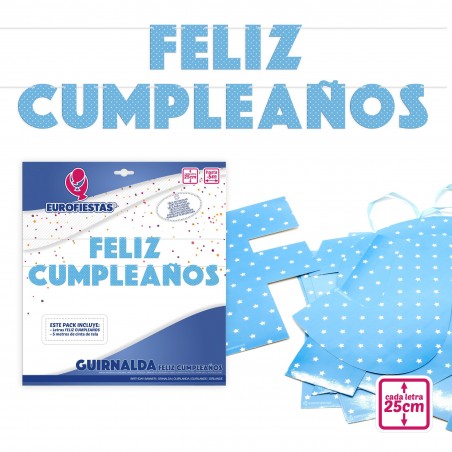 Guirlande joyeux anniversaire lettres bleues 25cm