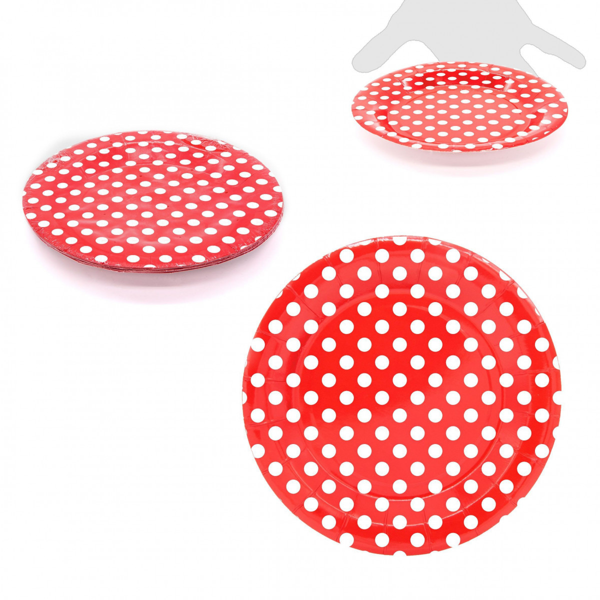 Assiettes jetables 18cm points rouges 10