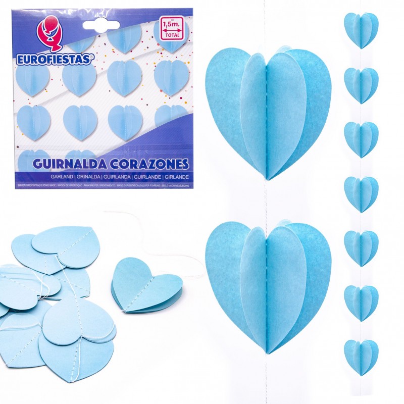 Guirlande cœurs papier bleu ciel