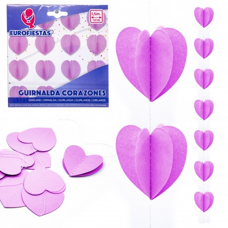 Guirlande cœurs papier violet