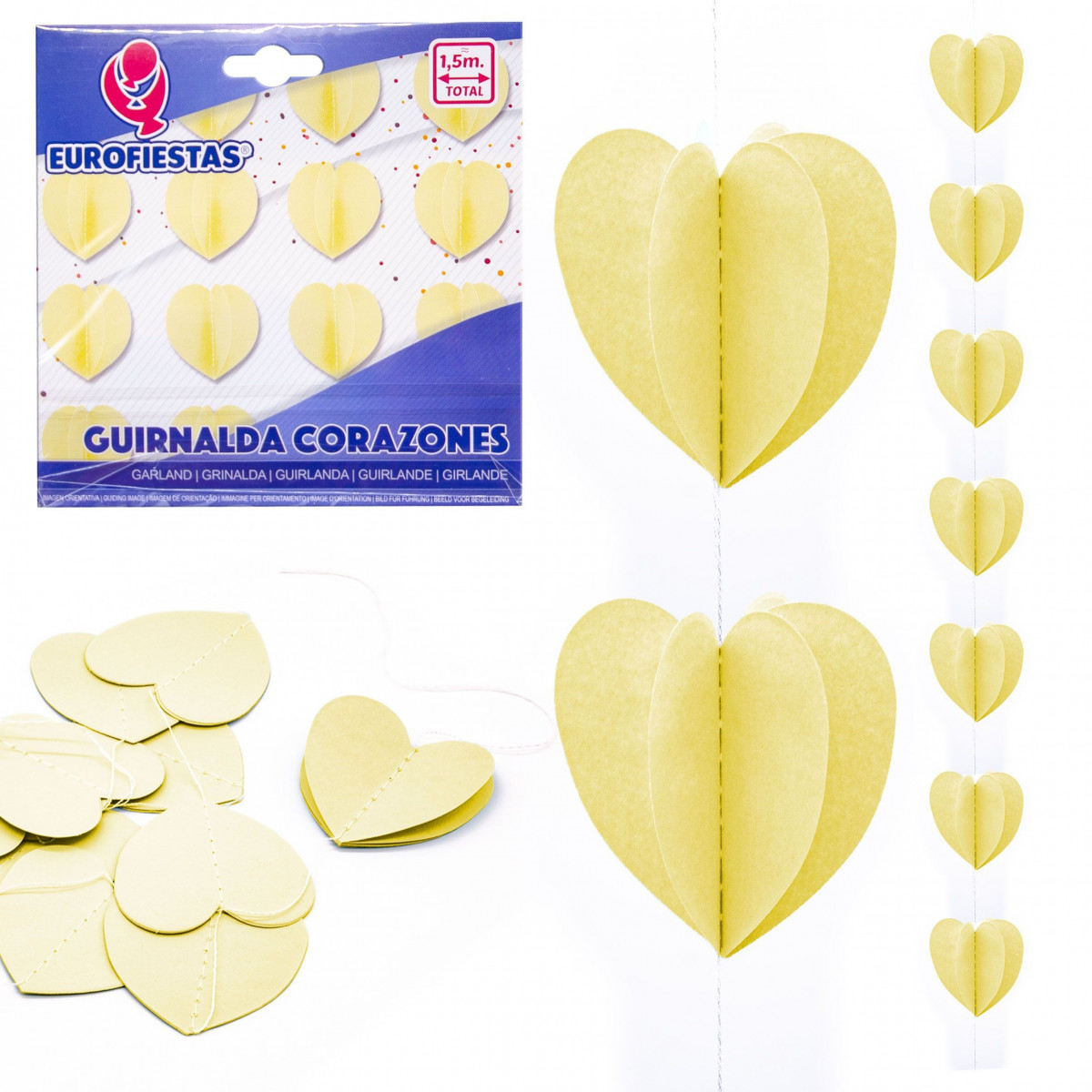 Guirlande cœurs en papier jaune