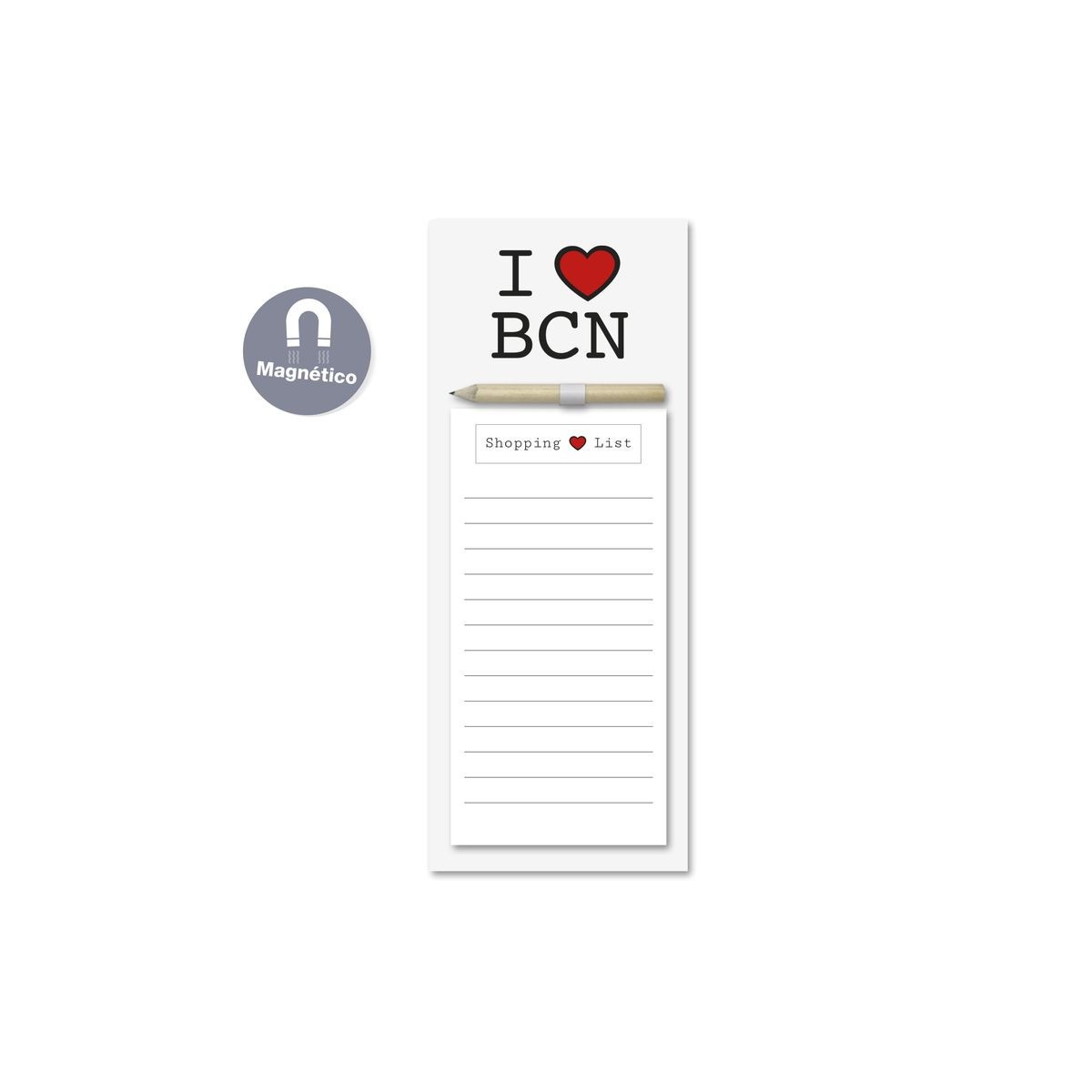 Bloc notes aimant avec crayon i love bcn