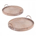 Ensemble de 2 plateaux en rotin