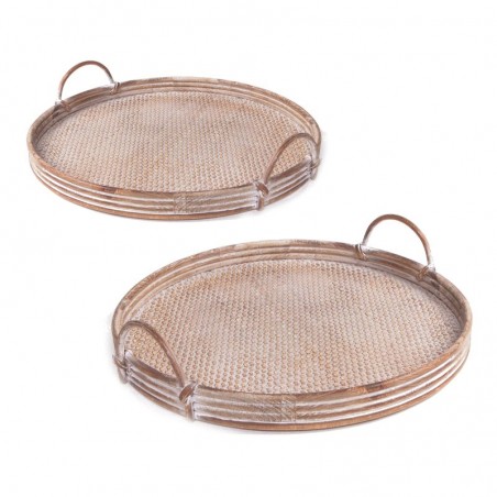 Ensemble de 2 plateaux en rotin