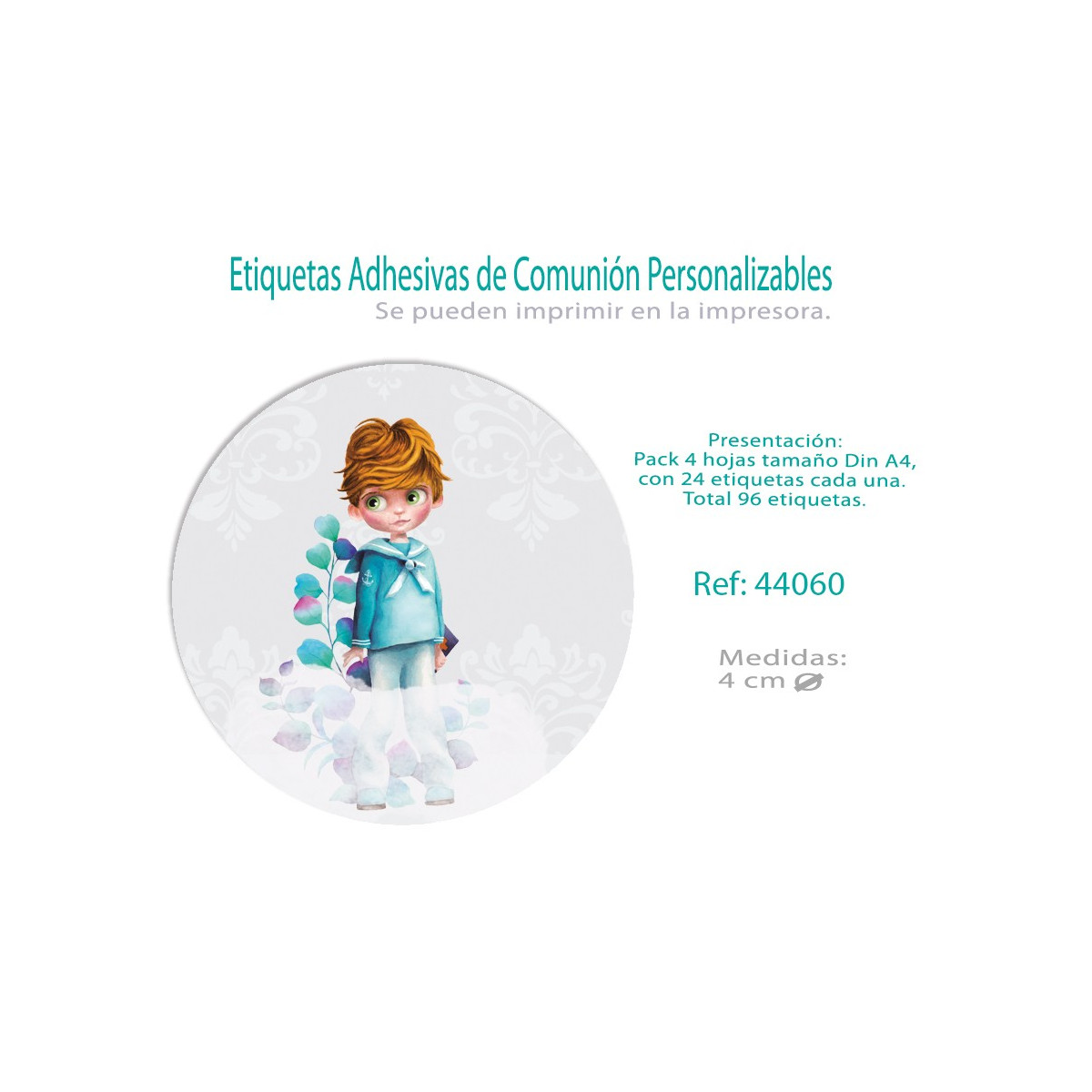 Pack 96 stickers ronds communion garçon feuilles