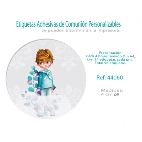 Pack 96 stickers ronds communion garçon feuilles