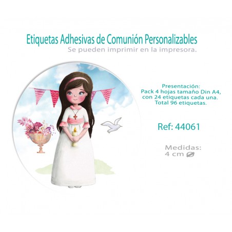 Pack 96 stickers ronds communion fille