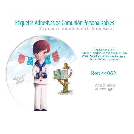 Pack 96 stickers ronds communion garçon