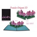 Postal 3d origami flamants