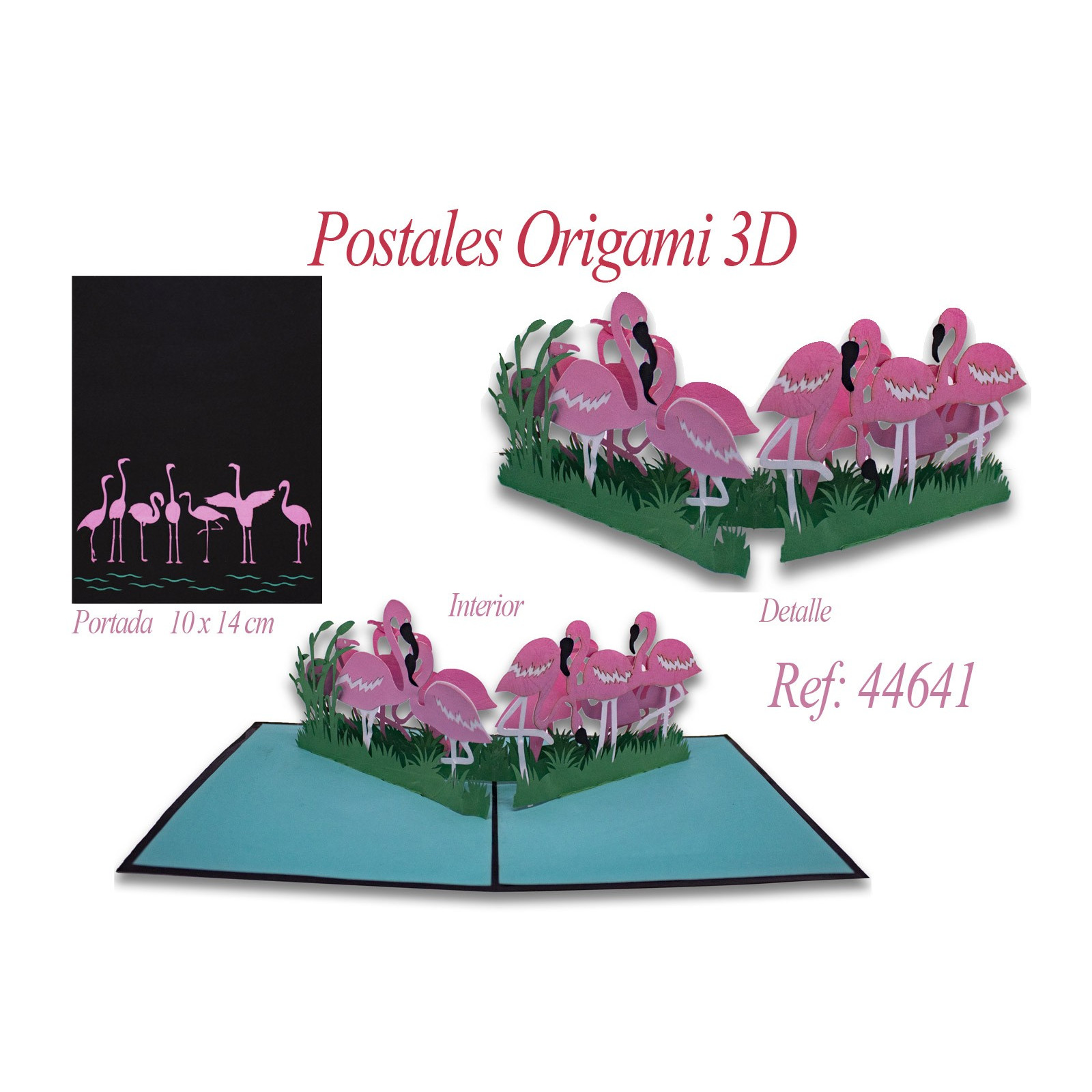 Carte postale de flamants roses en origami 3d
