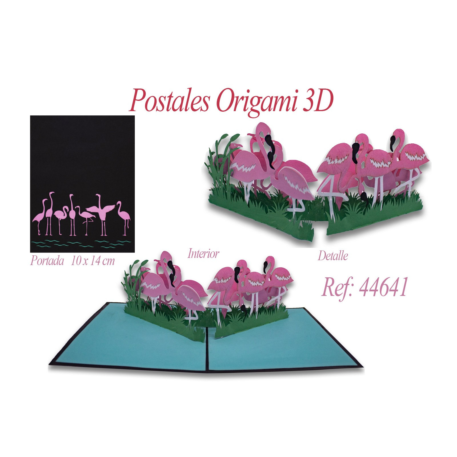 Postal 3d origami flamants