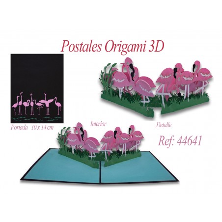 Postal 3d origami flamants