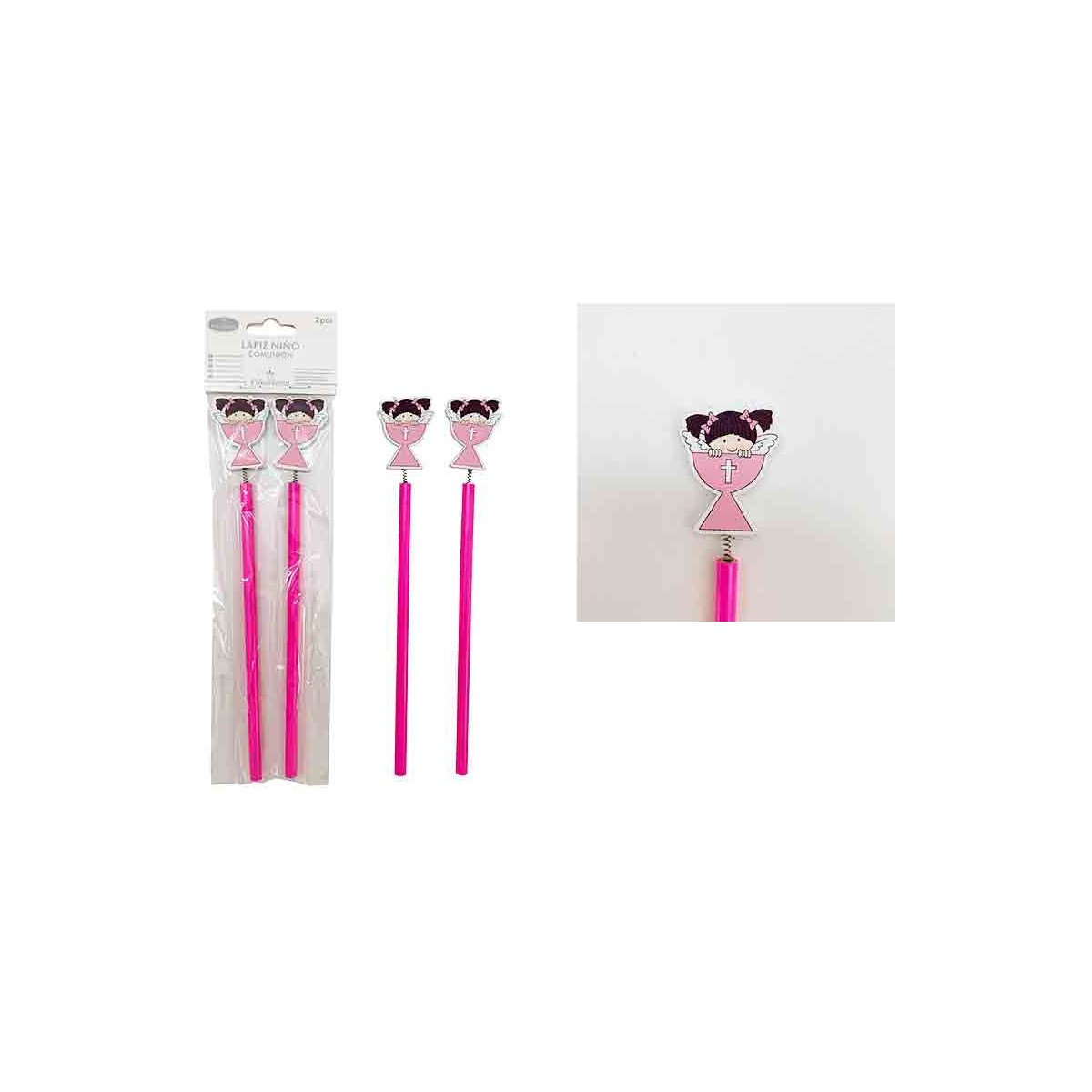 Blister de 2 crayons communion fille rose