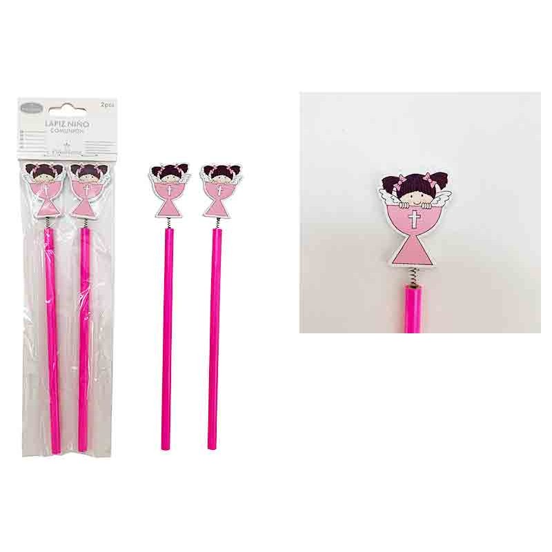 Blister de 2 crayons communion fille rose