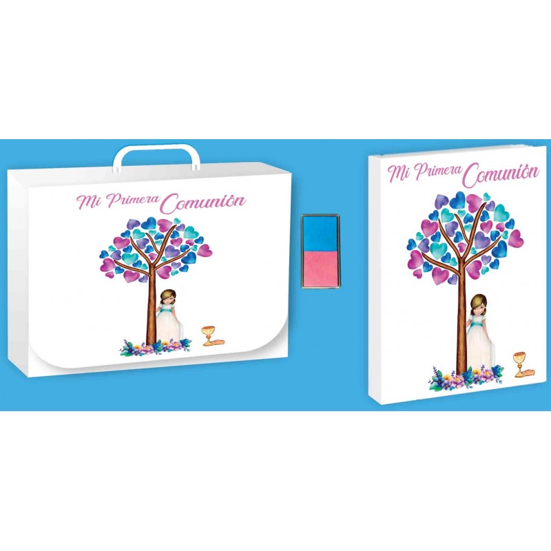 Livre de communion empreintes de fille + porte documents