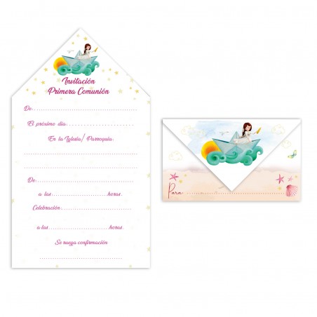 Blister 10 invitation sur bateau fille communion