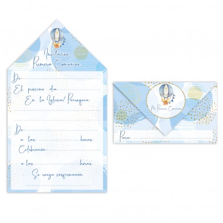 Blister 10 Invitation Sur Ballon Garçon Communion