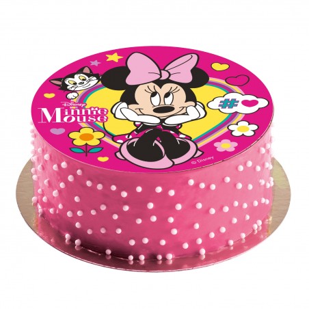 Disque de pâte à sucre Minnie, nœud rose, 20 cm