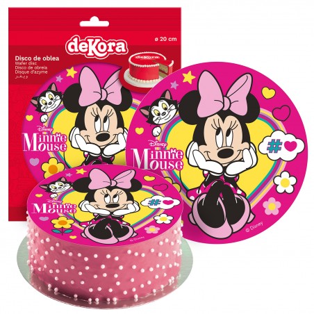 Disque de pâte à sucre Minnie, nœud rose, 20 cm