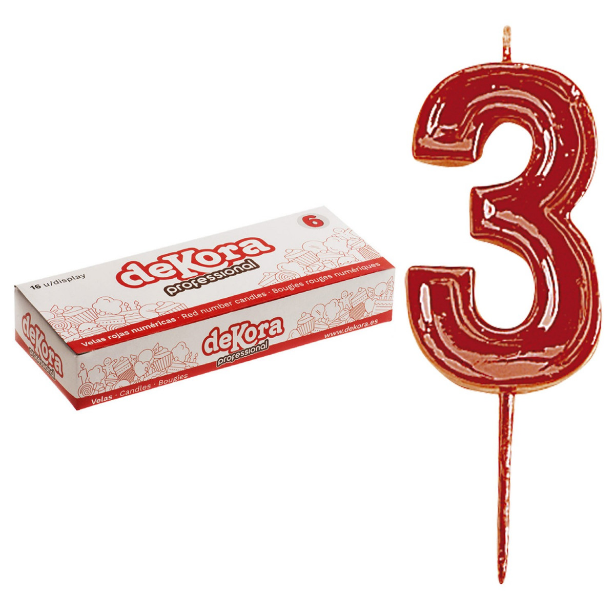 Bougie d'anniversaire numéro 3 rouge