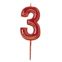 Bougie d'anniversaire numéro 3 rouge