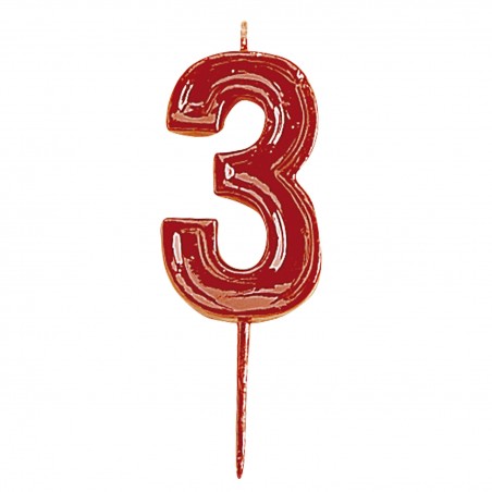 Bougie d'anniversaire numéro 3 rouge